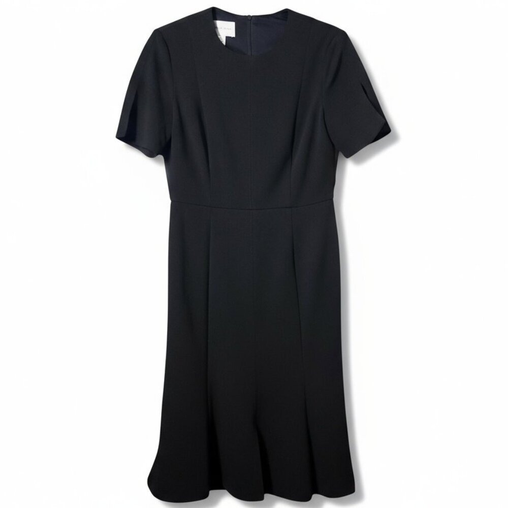 DONNA MORGAN Black Short Sleeve Fit and Flare Midi Dress Size 6 Career Quiet Lux - Picture 2 of 7
